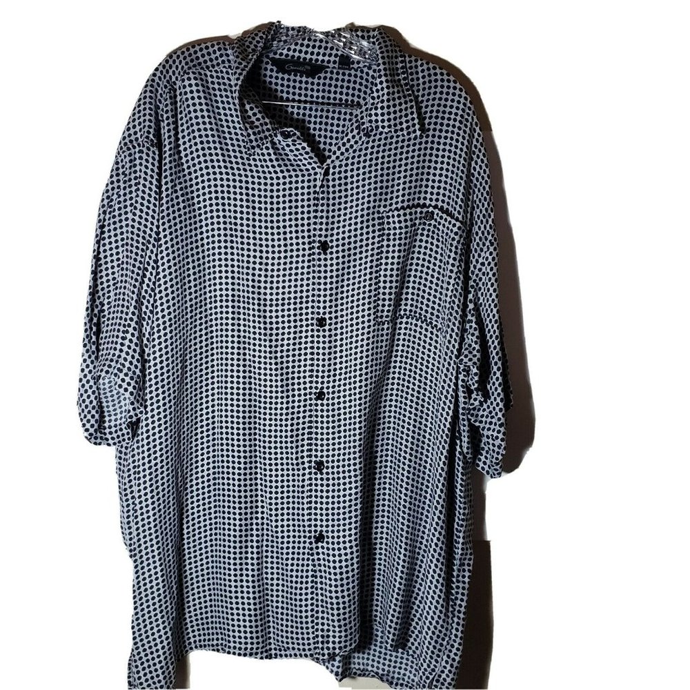 Vintage Genelli 100% Silk Button Up Shirt XXL Circle Pattern Black/Silver